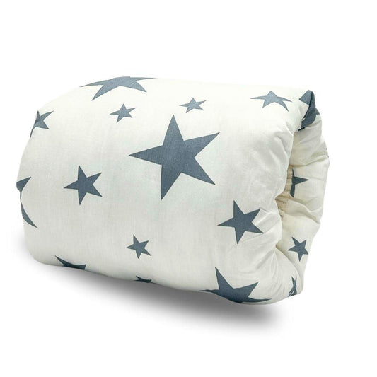 Washable arm nursing pillow offering comfort during breastfeeding and bottle feeding in white and grey stars