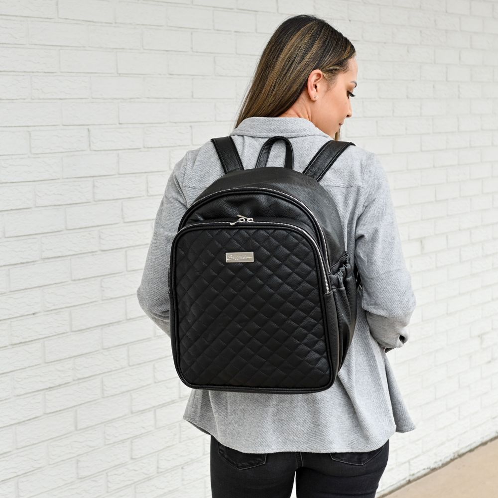 vegan leather Diaper Changing Backpack in Black